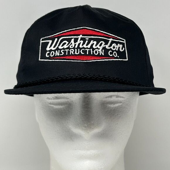Vintage Washington Construction Co Hat Baseball Cap Rope Corded Snapback Black - Picture 2 of 9